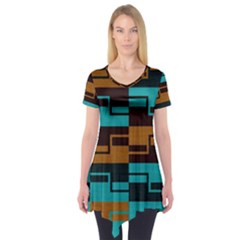 Fabric Textile Texture Gold Aqua Short Sleeve Tunic  by Nexatart