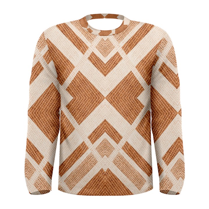 Fabric Textile Tan Beige Geometric Men s Long Sleeve Tee