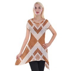 Fabric Textile Tan Beige Geometric Short Sleeve Side Drop Tunic