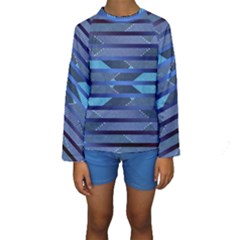 Fabric Texture Alternate Direction Kids  Long Sleeve Swimwear