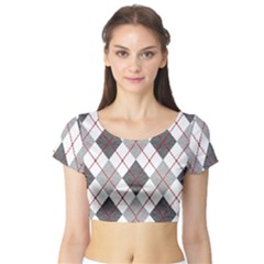 Fabric Texture Argyle Design Grey Short Sleeve Crop Top (tight Fit) by Nexatart