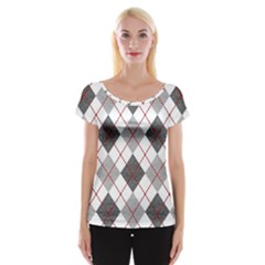 Fabric Texture Argyle Design Grey Women s Cap Sleeve Top