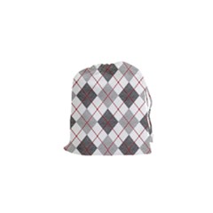 Fabric Texture Argyle Design Grey Drawstring Pouches (xs) 