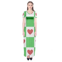 Fabric Texture Hearts Checkerboard Short Sleeve Maxi Dress by Nexatart