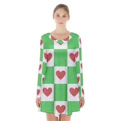 Fabric Texture Hearts Checkerboard Long Sleeve Velvet V-neck Dress