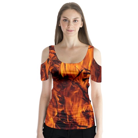 Fire Easter Easter Fire Flame Butterfly Sleeve Cutout Tee  by Nexatart