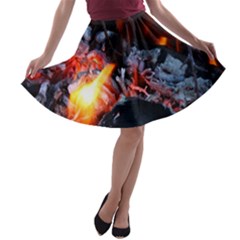 Fire Embers Flame Heat Flames Hot A-line Skater Skirt by Nexatart