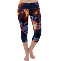 Fire Embers Flame Heat Flames Hot Capri Yoga Leggings