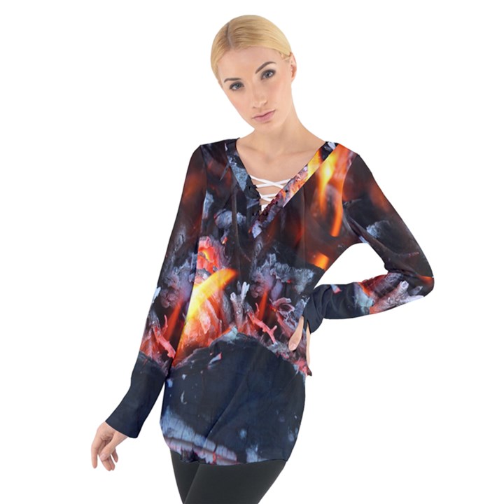 Fire Embers Flame Heat Flames Hot Women s Tie Up Tee