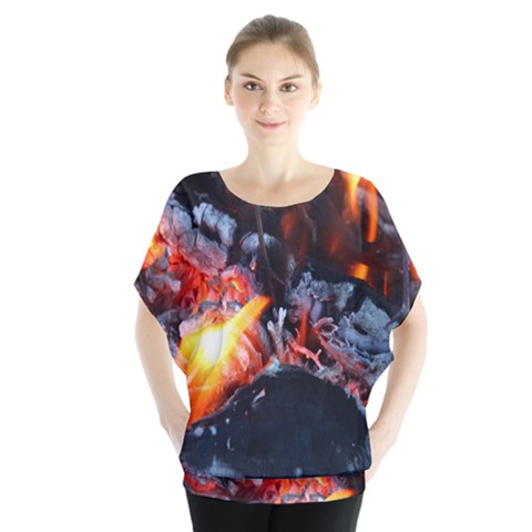 Fire Embers Flame Heat Flames Hot Blouse by Nexatart