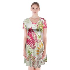 Floral Pattern Background Short Sleeve V-neck Flare Dress