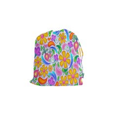 Floral Paisley Background Flower Drawstring Pouches (small)  by Nexatart