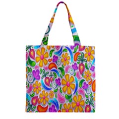 Floral Paisley Background Flower Zipper Grocery Tote Bag by Nexatart