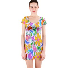 Floral Paisley Background Flower Short Sleeve Bodycon Dress by Nexatart