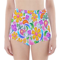 Floral Paisley Background Flower High-waisted Bikini Bottoms by Nexatart