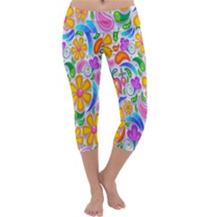 Floral Paisley Background Flower Capri Yoga Leggings