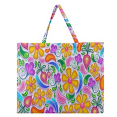 Floral Paisley Background Flower Zipper Large Tote Bag by Nexatart