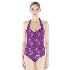 Flower Pattern Halter Swimsuit by Nexatart