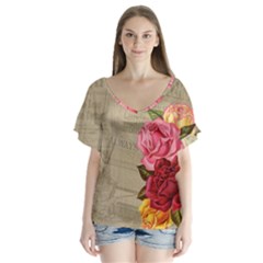 Flower Floral Bouquet Background Flutter Sleeve Top