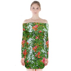 Flower Background Backdrop Pattern Long Sleeve Off Shoulder Dress