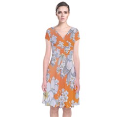 Flowers Background Backdrop Floral Short Sleeve Front Wrap Dress by Nexatart