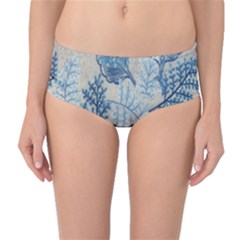 Flowers Blue Patterns Fabric Mid-waist Bikini Bottoms by Nexatart