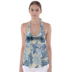 Flowers Blue Patterns Fabric Babydoll Tankini Top by Nexatart