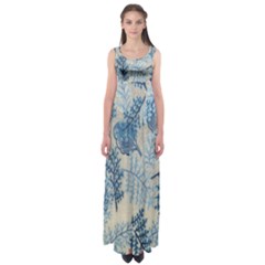 Flowers Blue Patterns Fabric Empire Waist Maxi Dress