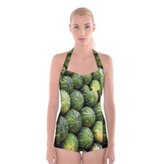 Food Summer Pattern Green Watermelon Boyleg Halter Swimsuit 