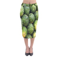 Food Summer Pattern Green Watermelon Velvet Midi Pencil Skirt