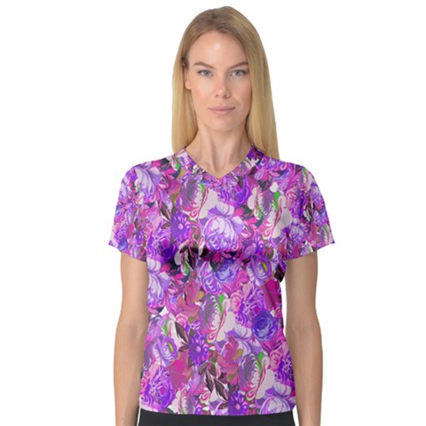 Flowers Abstract Digital Art Women s V-neck Sport Mesh Tee by Nexatart