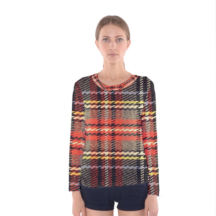 Fabric Texture Tartan Color Women s Long Sleeve Tee