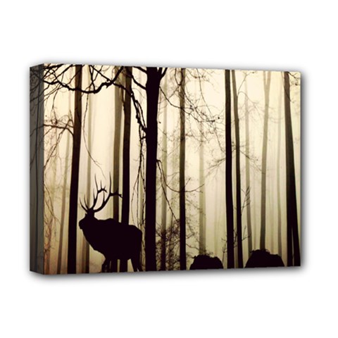 Forest Fog Hirsch Wild Boars Deluxe Canvas 16  X 12   by Nexatart