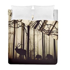 Forest Fog Hirsch Wild Boars Duvet Cover Double Side (full/ Double Size)