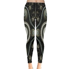 Fractal Beige Blue Abstract Leggings  by Nexatart