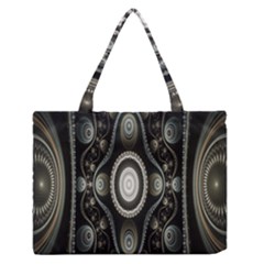 Fractal Beige Blue Abstract Medium Zipper Tote Bag