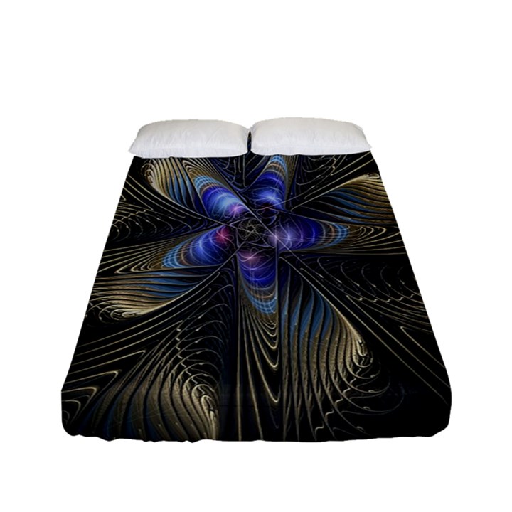 Fractal Blue Abstract Fractal Art Fitted Sheet (Full/ Double Size)