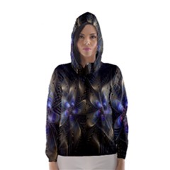 Fractal Blue Abstract Fractal Art Hooded Wind Breaker (women) by Nexatart