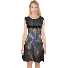 Fractal Blue Abstract Fractal Art Capsleeve Midi Dress