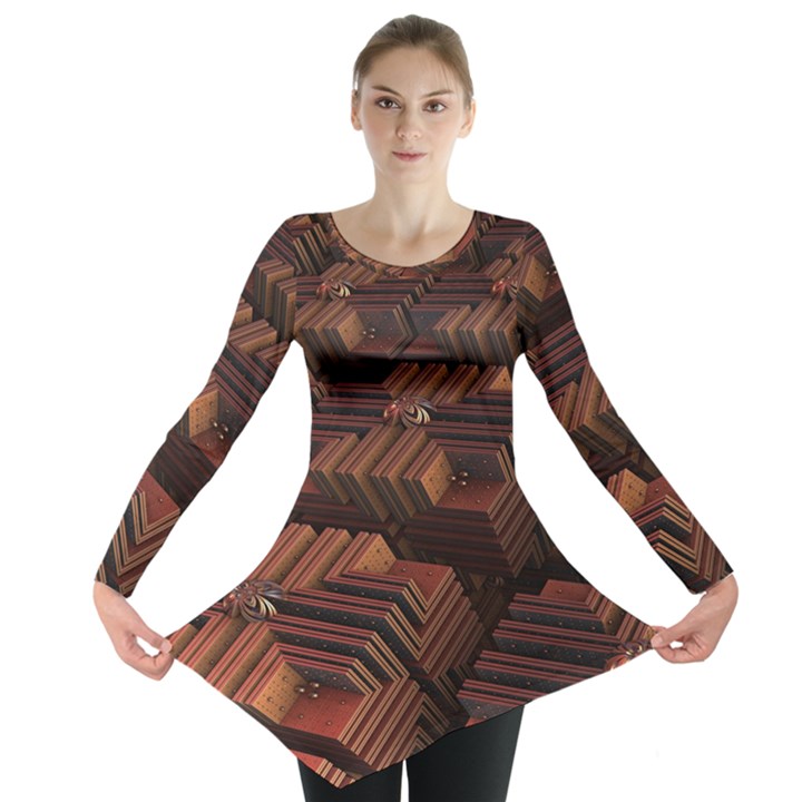 Fractal 3d Render Futuristic Long Sleeve Tunic 