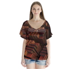 Fractal 3d Render Futuristic Flutter Sleeve Top