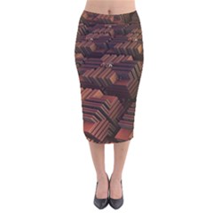 Fractal 3d Render Futuristic Velvet Midi Pencil Skirt