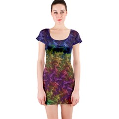 Fractal Art Design Colorful Short Sleeve Bodycon Dress