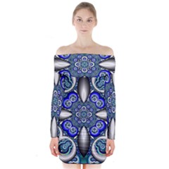 Fractal Cathedral Pattern Mosaic Long Sleeve Off Shoulder Dress