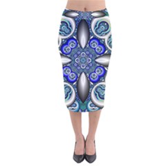 Fractal Cathedral Pattern Mosaic Velvet Midi Pencil Skirt