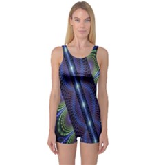 Fractal Blue Lines Colorful One Piece Boyleg Swimsuit