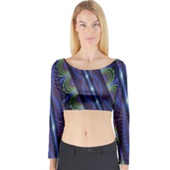 Fractal Blue Lines Colorful Long Sleeve Crop Top