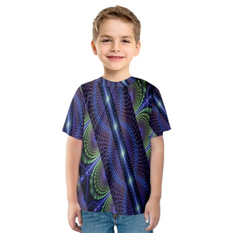 Fractal Blue Lines Colorful Kids  Sport Mesh Tee by Nexatart