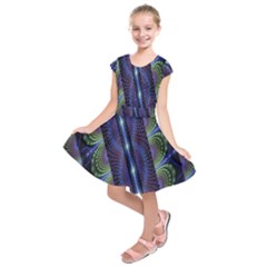 Fractal Blue Lines Colorful Kids  Short Sleeve Dress