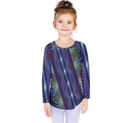 Fractal Blue Lines Colorful Kids  Long Sleeve Tee